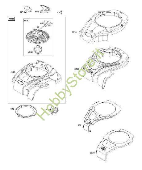 C - Alloggiamento ventola, dispositivo di avviamento a riavvolgimento B&S - 09 €¦ 093J02-0062-H1 brand Stihl